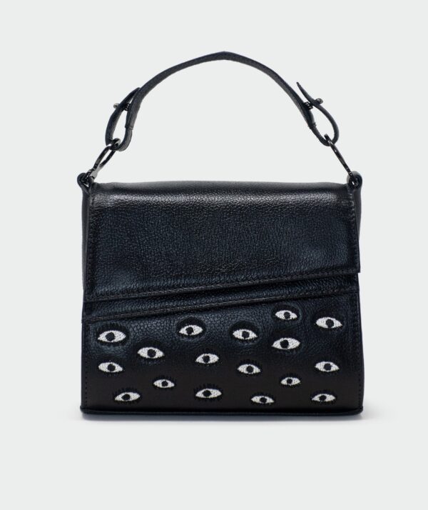Anastasio Micro Crossbody Handbag Black Leather - All Over Eyes Embroidery